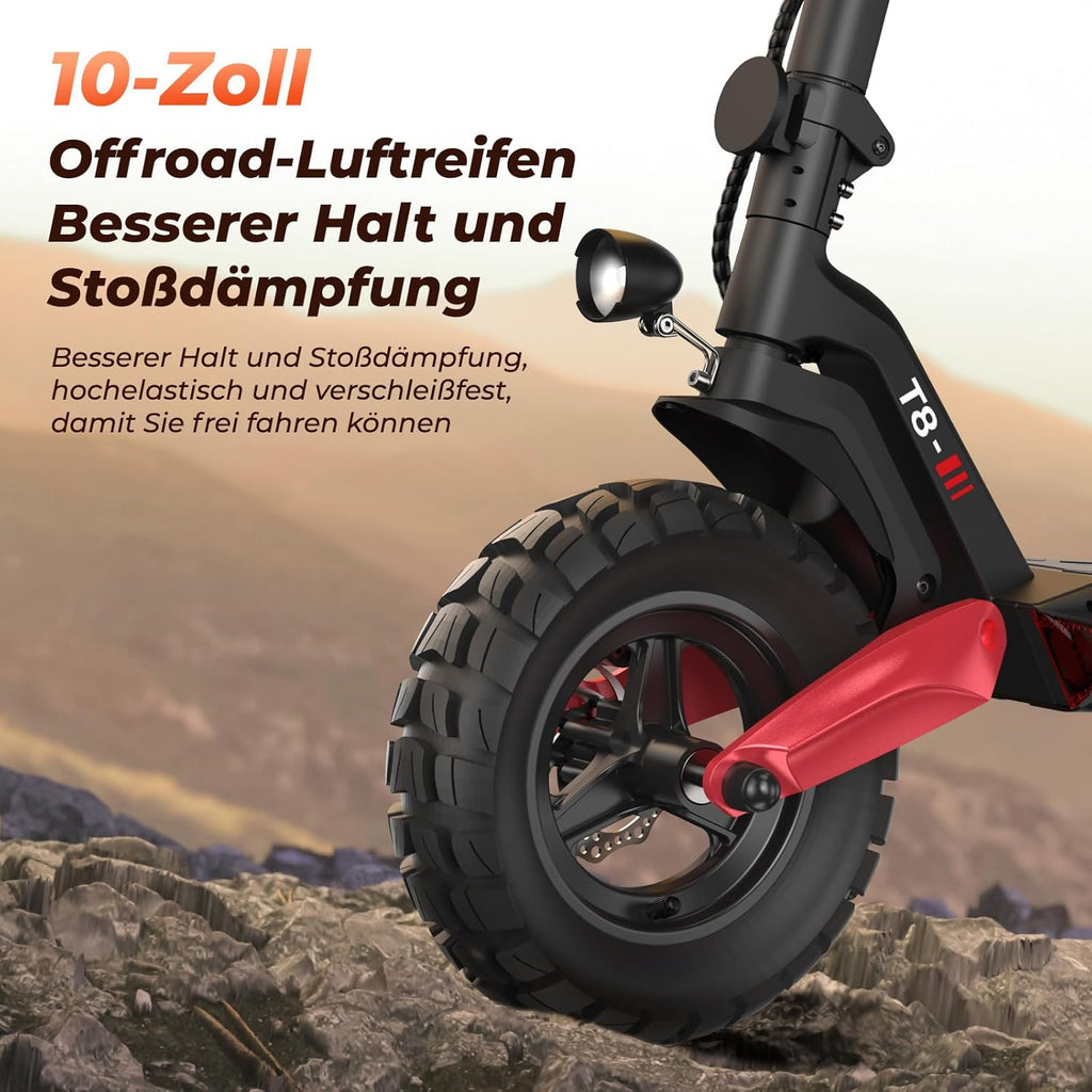 E Scooter mit Straßenzulassung, 80-100 KM Reichweite, 48V 15Ah, 10 Zoll Offroad Luftreifen, ABE Elektroroller mit Doppelter Stoßdämpfung, Faltbarer E Roller Offroad Belastung bis 150 KG, LED, App