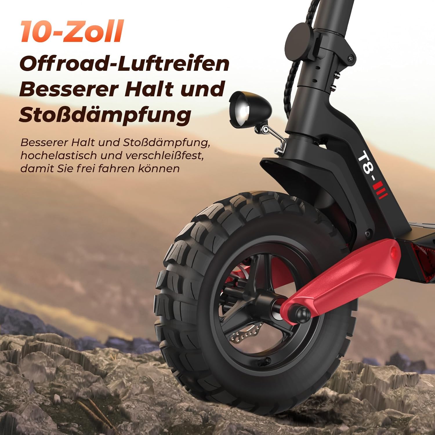 E Scooter mit Straßenzulassung, 80-100 KM Reichweite, 48V 15Ah, 10 Zoll Offroad Luftreifen, ABE Elektroroller mit Doppelter Stoßdämpfung, Faltbarer E Roller Offroad Belastung bis 150 KG, LED, App